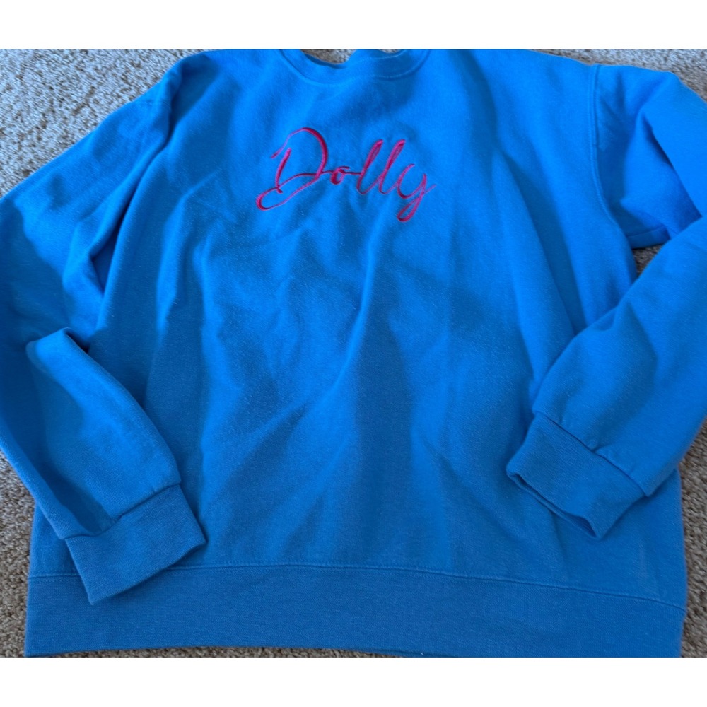 Jerzees NuBlend Dolly Parton Embroidered Blue Crewneck Sweatshirt Medium
